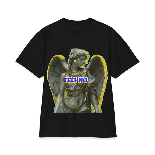 Techno Angel T-Shirt — Retro Statue Graphic Tee for Rave & EDM Fans