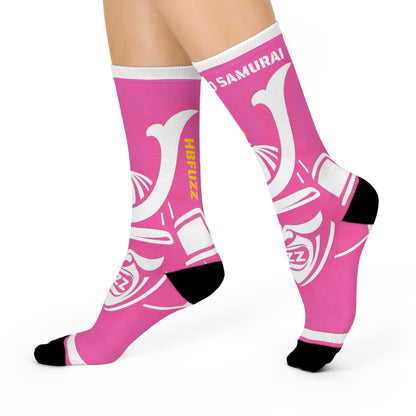 Super Hero Samurai Pink Crew Socks — Cushioned Athletic Socks with Bold Graphic