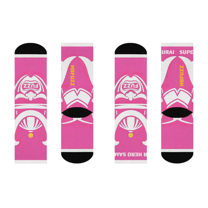 Super Hero Samurai Pink Crew Socks — Cushioned Athletic Socks with Bold Graphic