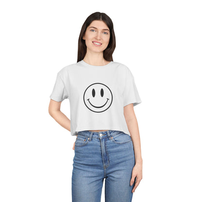 Smiley Face Women's Crop Tee — Retro Happy Emoji Graphic Top