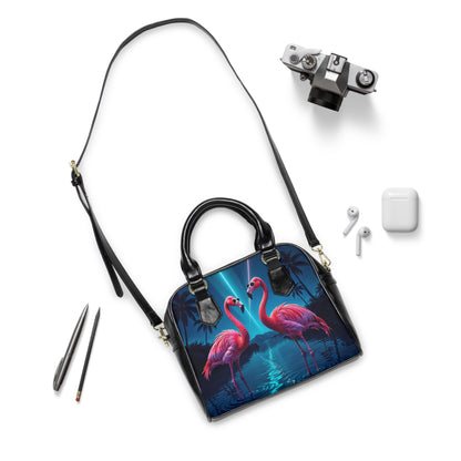 Flamingo's In The Night - Shoulder Handbag