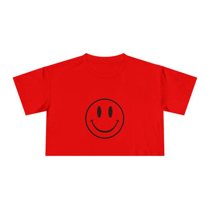 Smiley Face Women's Crop Tee — Retro Happy Emoji Graphic Top
