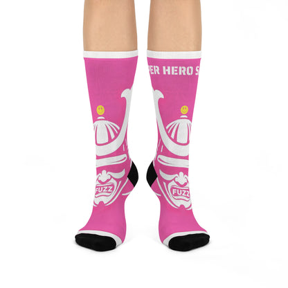 Super Hero Samurai Pink Crew Socks — Cushioned Athletic Socks with Bold Graphic
