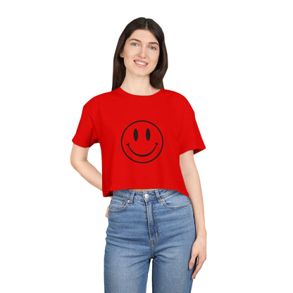 Smiley Face Women's Crop Tee — Retro Happy Emoji Graphic Top